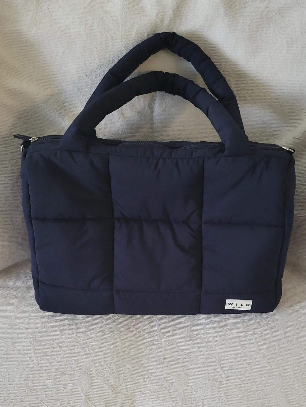 WILO Navy Quilted Laptop Tote - Padded Carry Handles